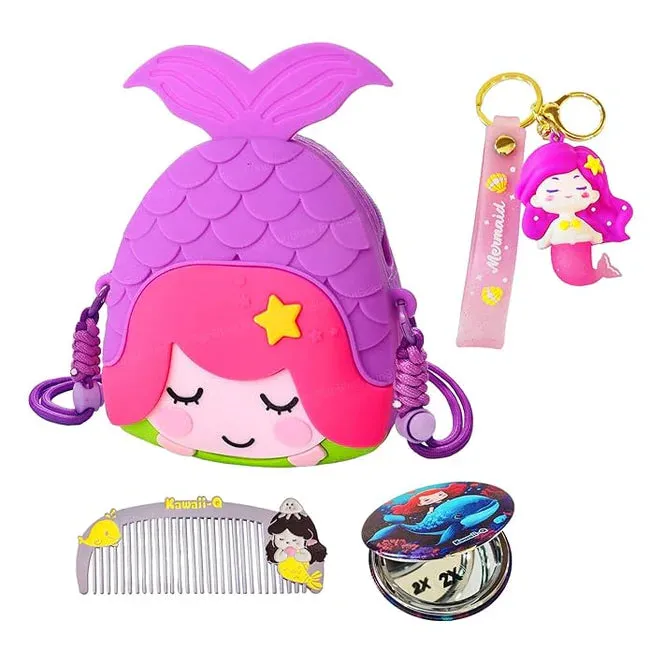 Cute Mermaid Design Combo For Kids With Mirror, Comb and Silicon Keychain (Select From Drop Down Menu)