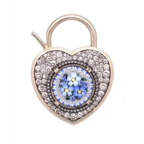 Cynthia Ann 14K Yellow Gold Blue Italian Micro Mosiac Forget Me Not Diamond Heart Locket Pendant