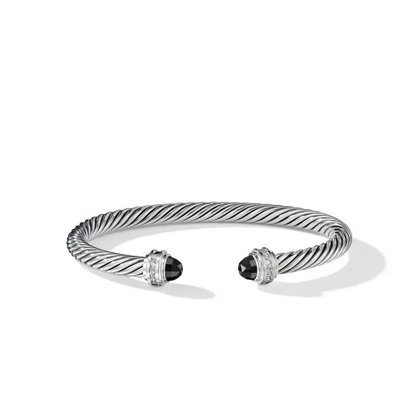 David Yurman 5MM Cable Bracelet with Black Onyx and Diamonds
