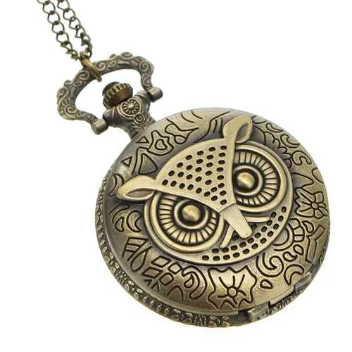 DEFFRUN XHB02 Owl Pattern Chain Quartz Pocket Watch