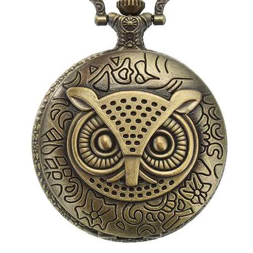 DEFFRUN XHB02 Owl Pattern Chain Quartz Pocket Watch