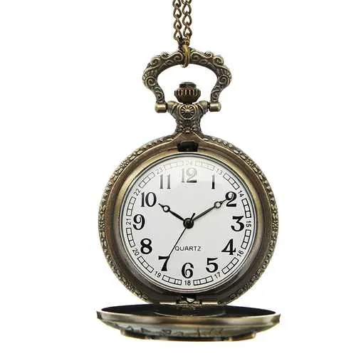 DEFFRUN XHB02 Owl Pattern Chain Quartz Pocket Watch