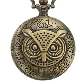 DEFFRUN XHB02 Owl Pattern Chain Quartz Pocket Watch