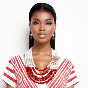 Delta Sigma Theta DST Inspired Mix Red White Pearls Delta Soror Necklace Set