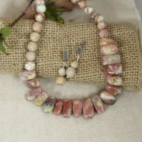 Designer Set Pink Gemstone Necklace & Earrings