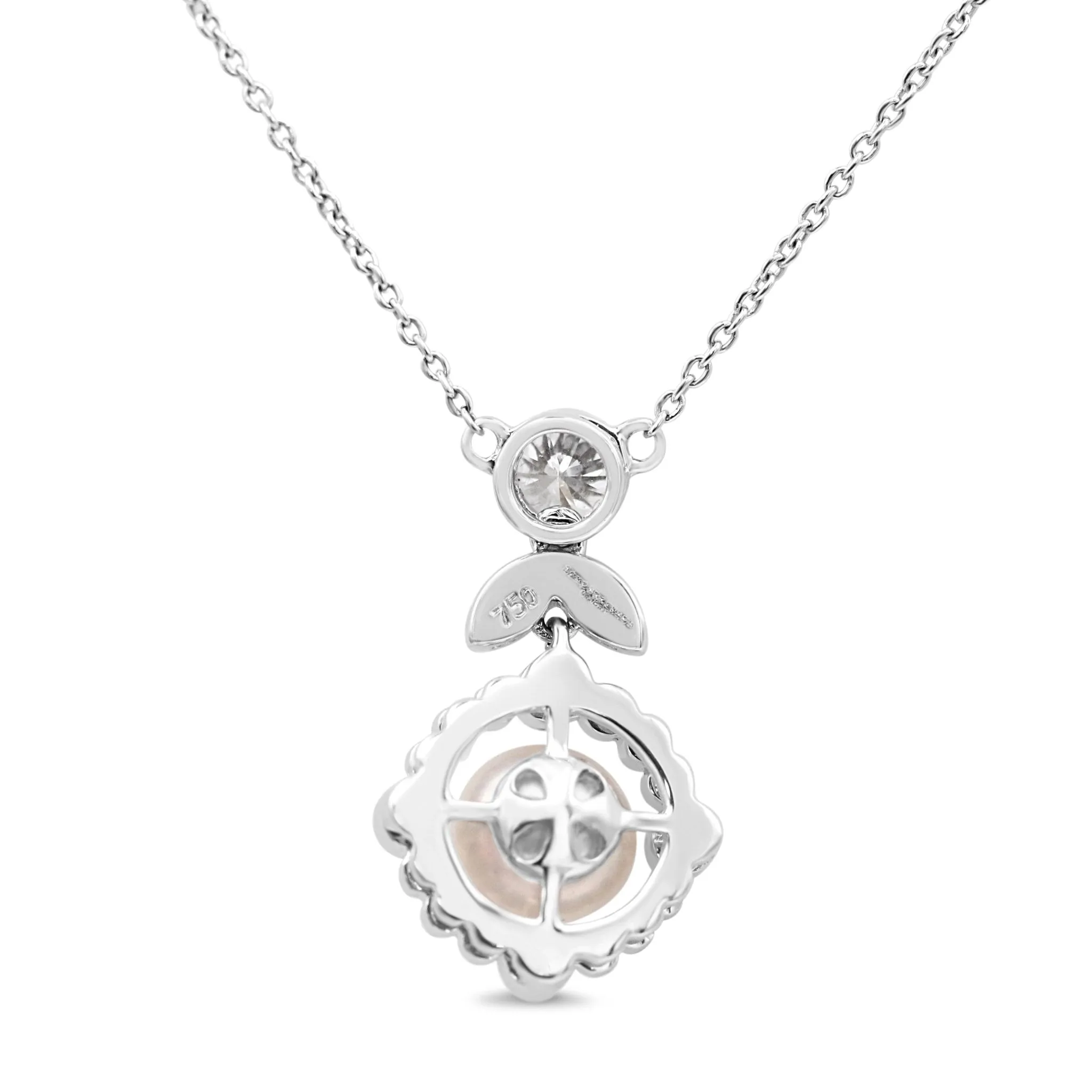 Diamond & Pearl Drop Flower Necklace - 18ct White Gold