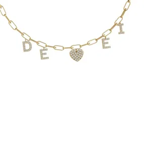 Diamond initial and heart family necklace