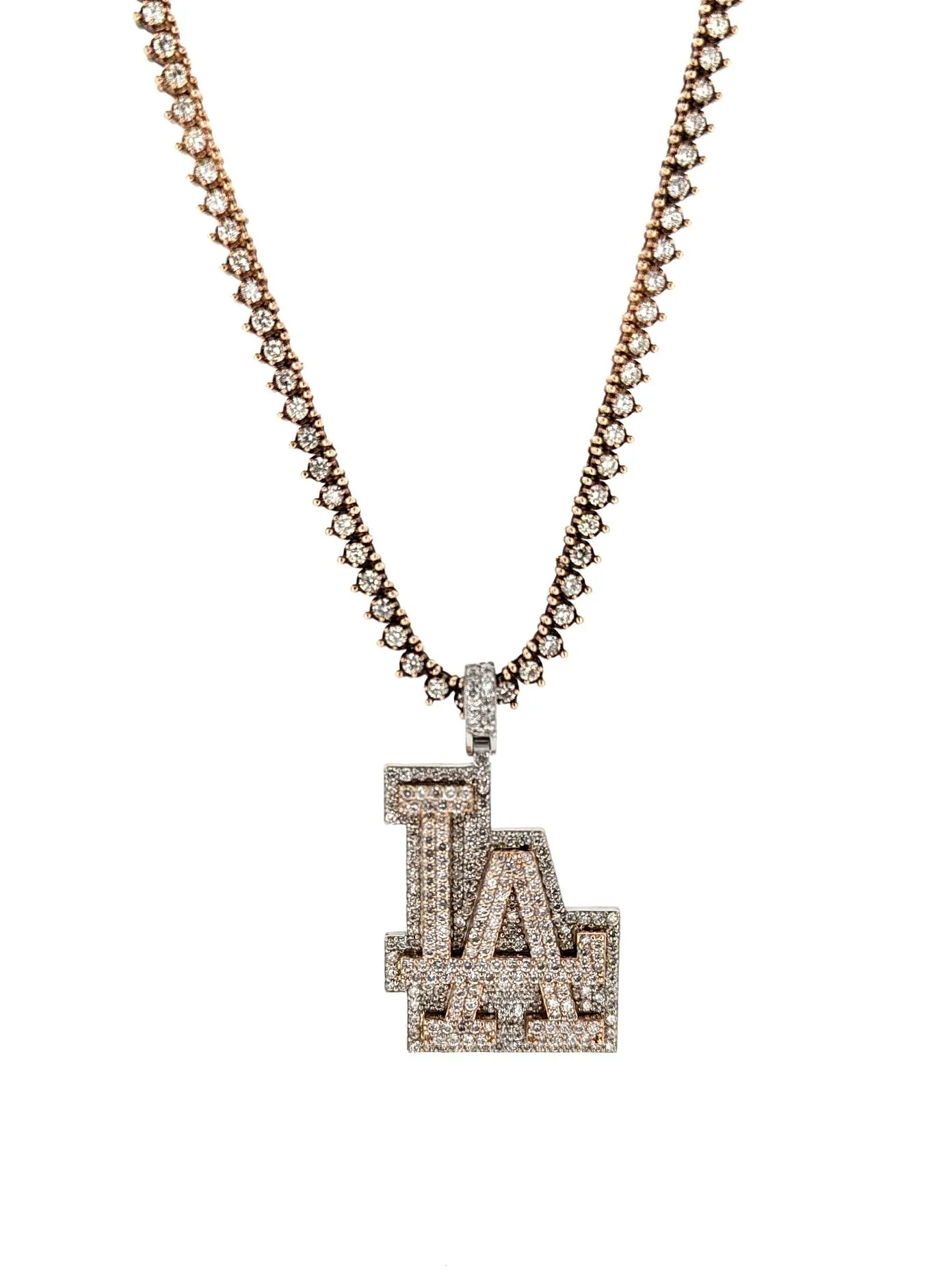 Diamond L.A. Dodgers Logo Pendant Necklace 14k Rose Gold