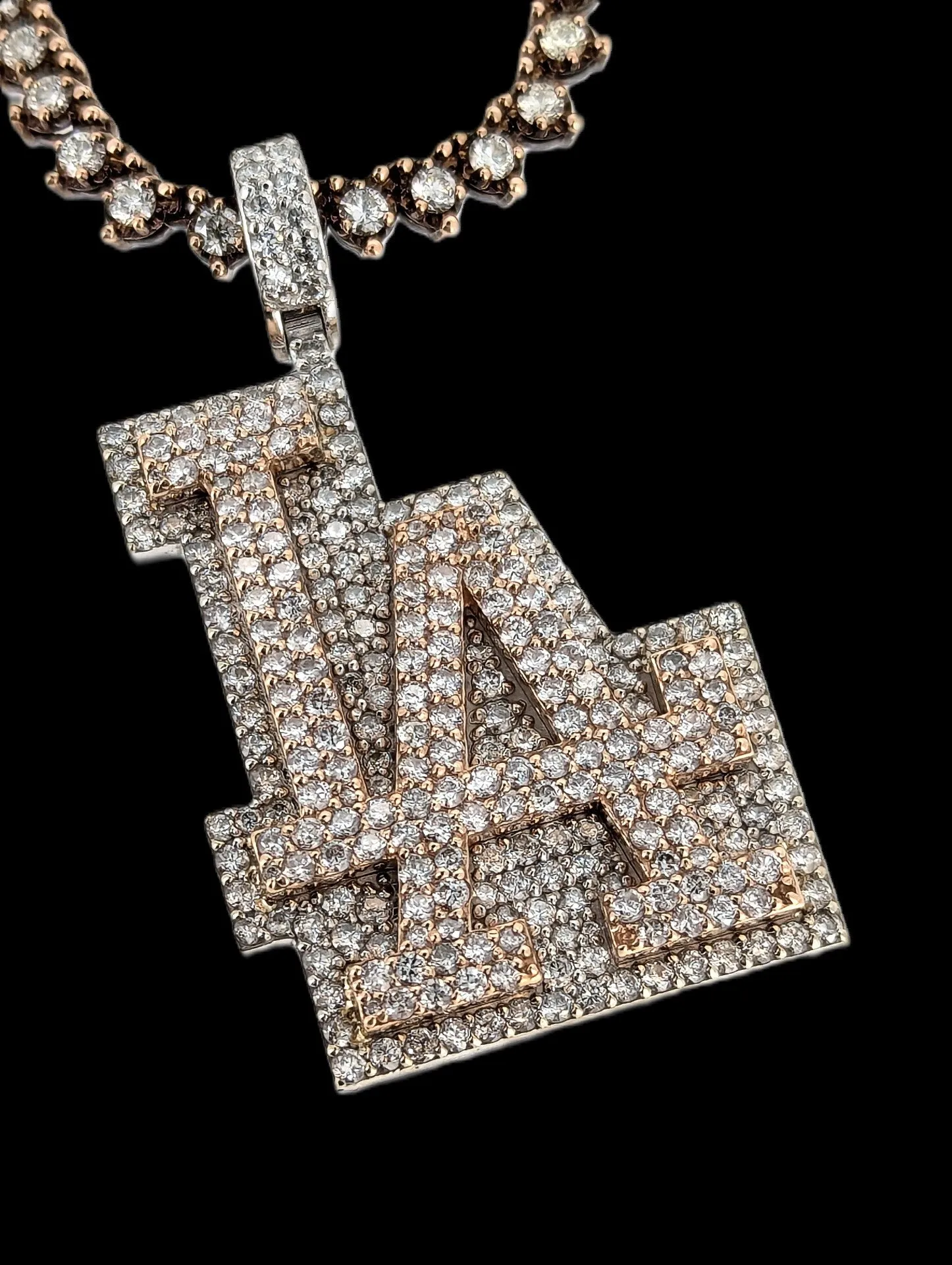 Diamond L.A. Dodgers Logo Pendant Necklace 14k Rose Gold