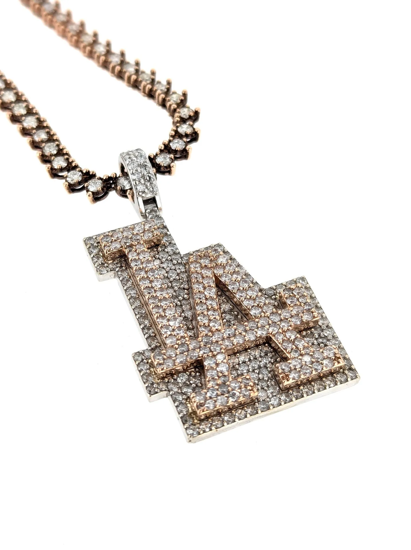 Diamond L.A. Dodgers Logo Pendant Necklace 14k Rose Gold