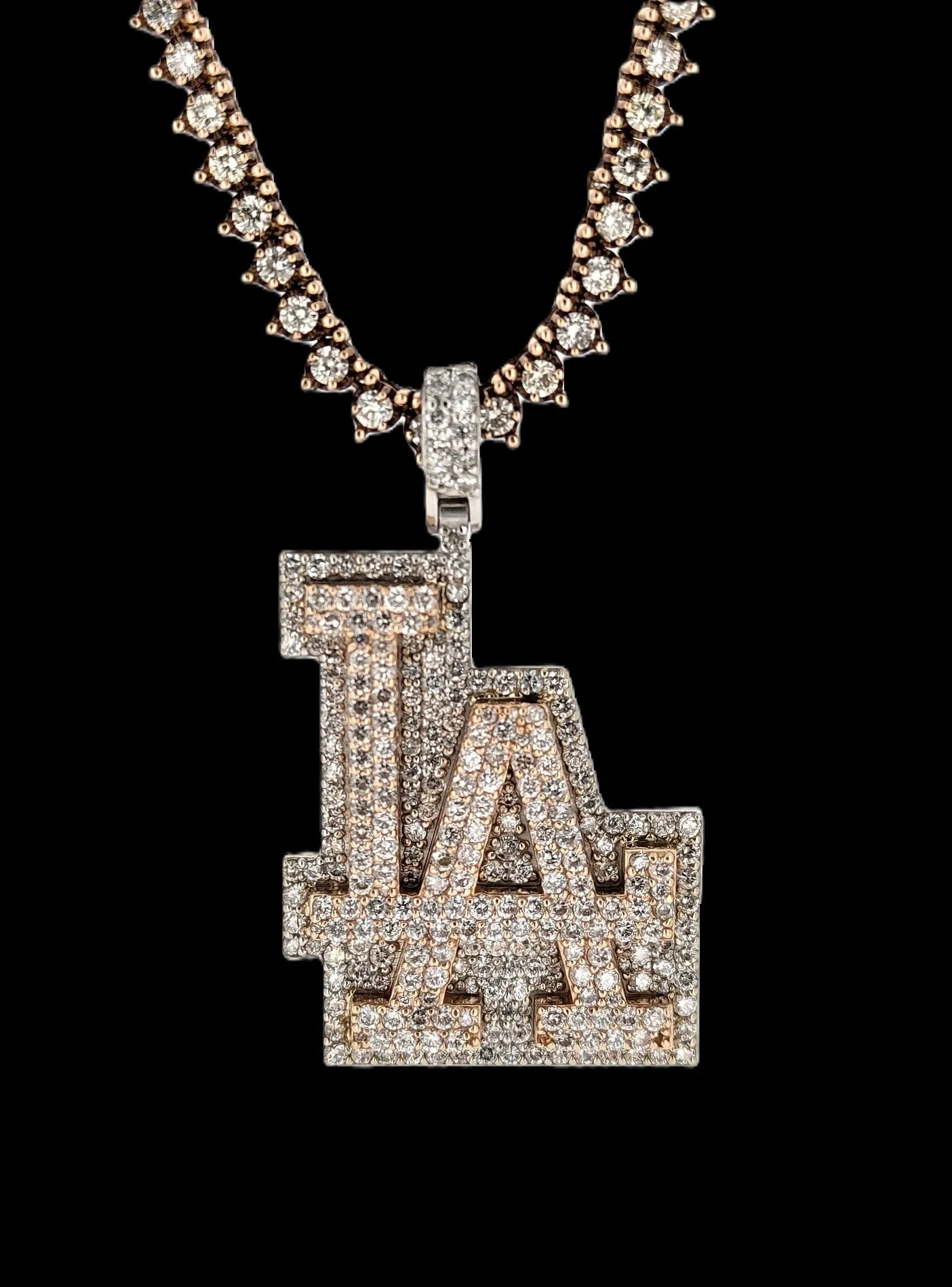 Diamond L.A. Dodgers Logo Pendant Necklace 14k Rose Gold