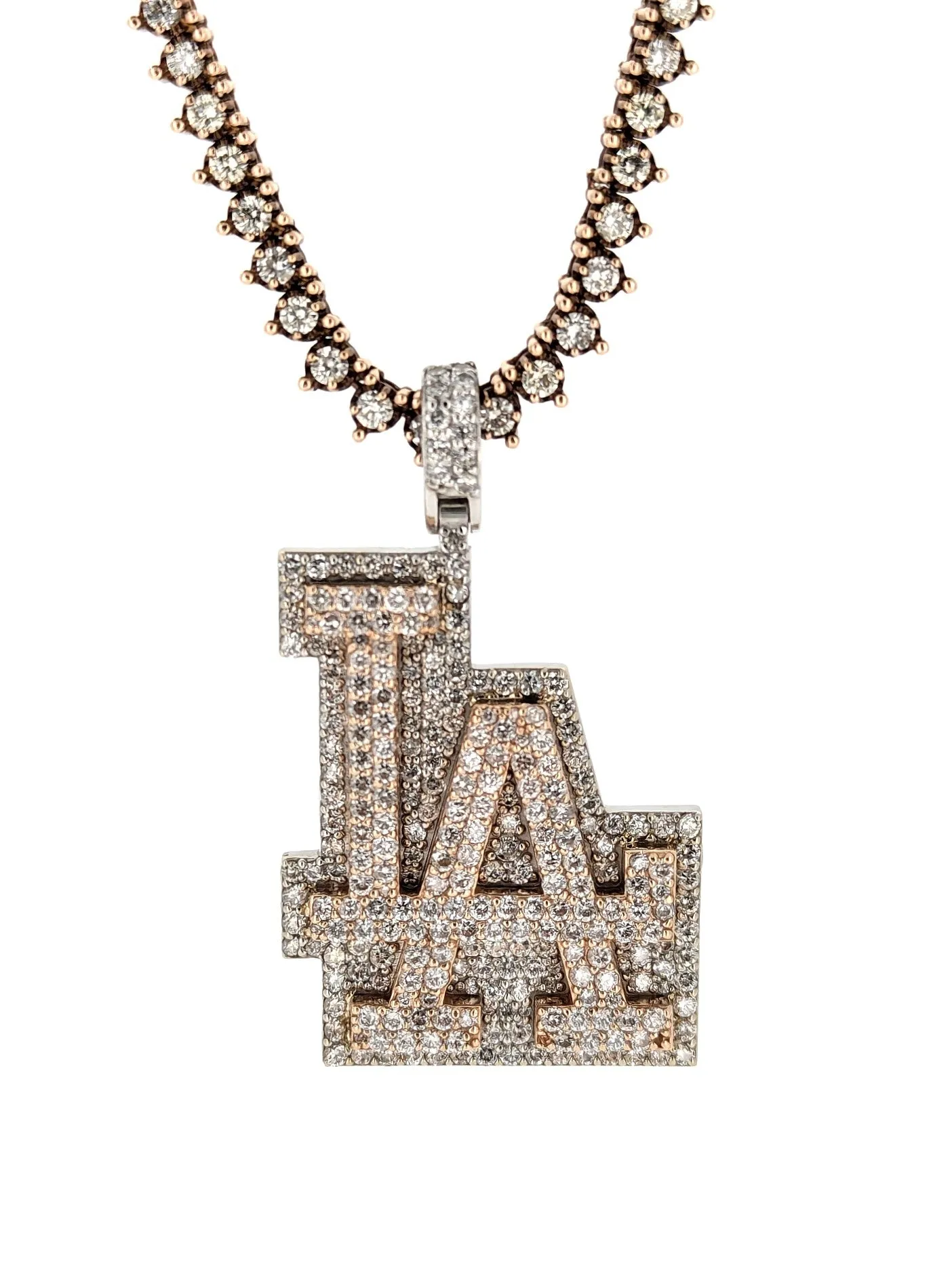 Diamond L.A. Dodgers Logo Pendant Necklace 14k Rose Gold