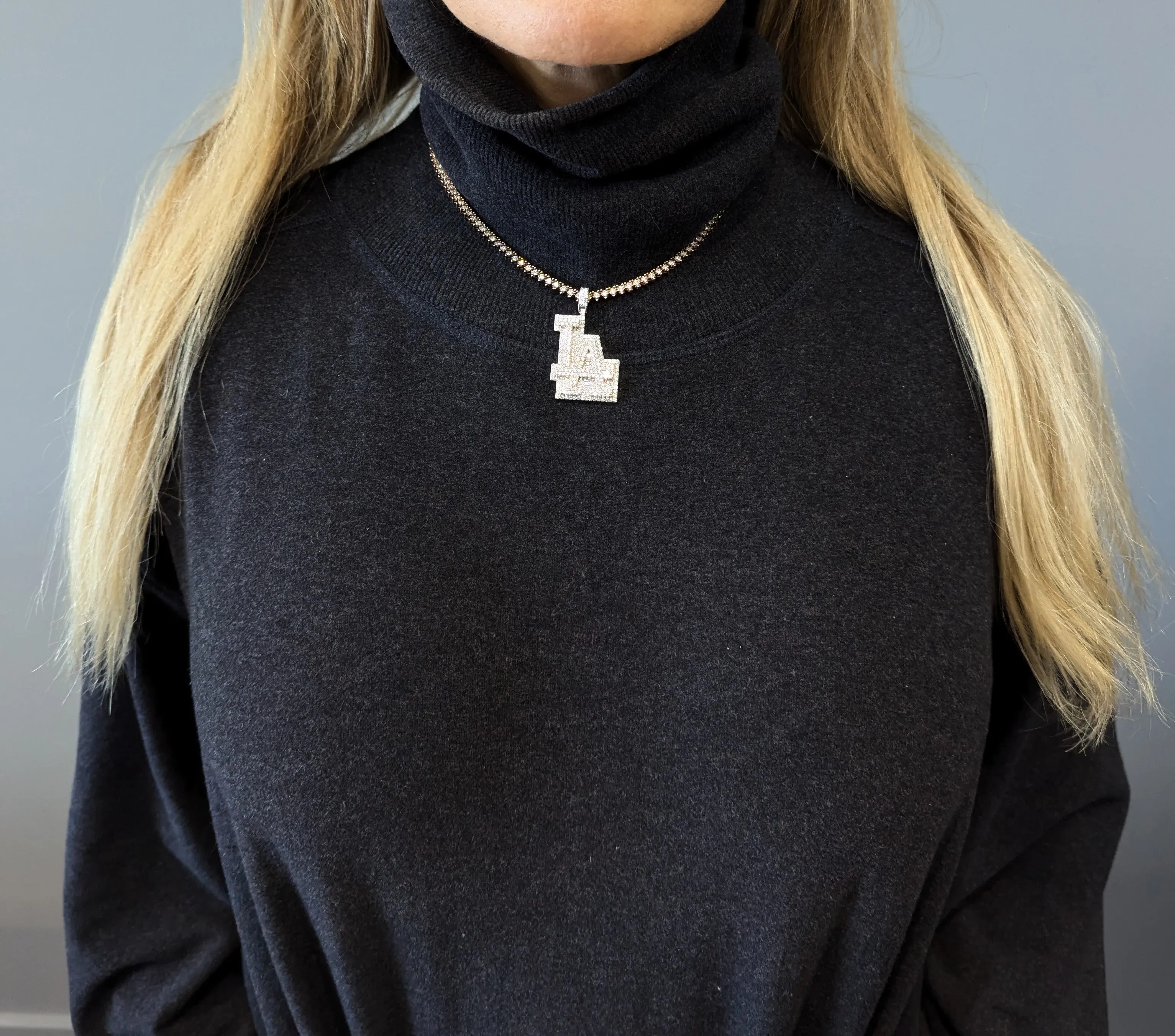 Diamond L.A. Dodgers Logo Pendant Necklace 14k Rose Gold