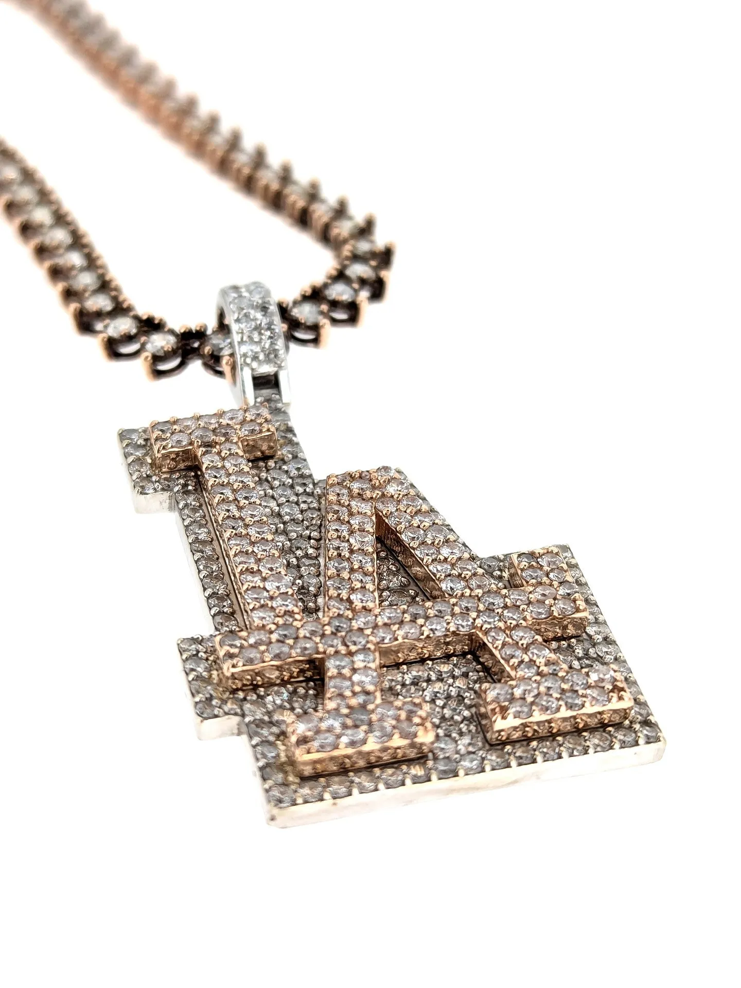 Diamond L.A. Dodgers Logo Pendant Necklace 14k Rose Gold