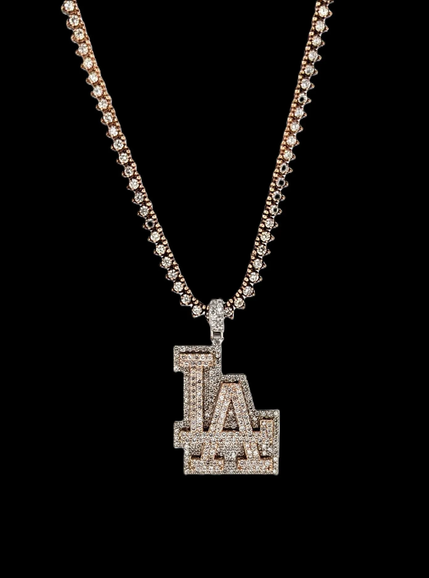 Diamond L.A. Dodgers Logo Pendant Necklace 14k Rose Gold