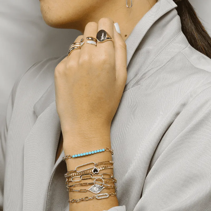 Diamond Paper Clip Chain Toggle Bracelet