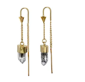 DIAMOND QUARTZ CRYSTAL PULL THROUGH  EARRINGS - GOLD