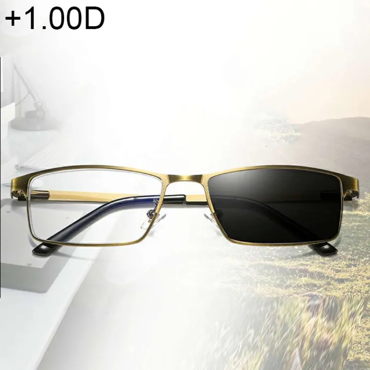 Dual-purpose Photochromic Presbyopic Glasses,  1.00D(Gold)