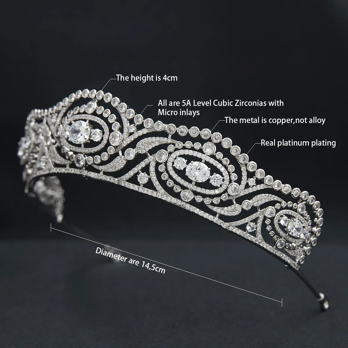 Duchess of Calabria's Replica Tiara,Cubic Zirconia Royal Tiara for Wedding,CH10375
