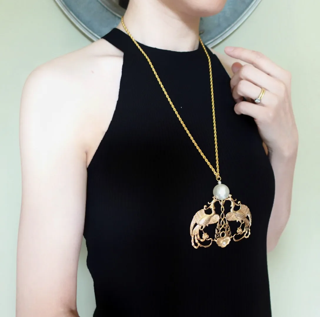 Duo Phoenix Pearl Necklace Gold