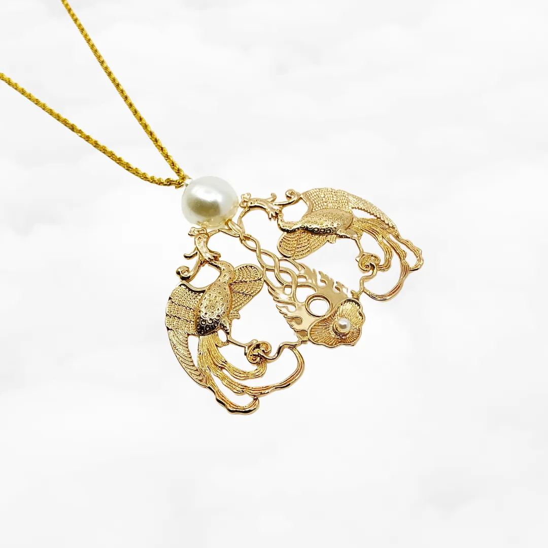 Duo Phoenix Pearl Necklace Gold