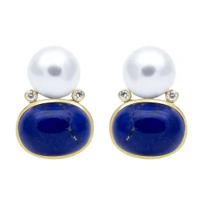 Earrings - Southsea Pearl, Lapiz Lazulli And Diamond (2412C)