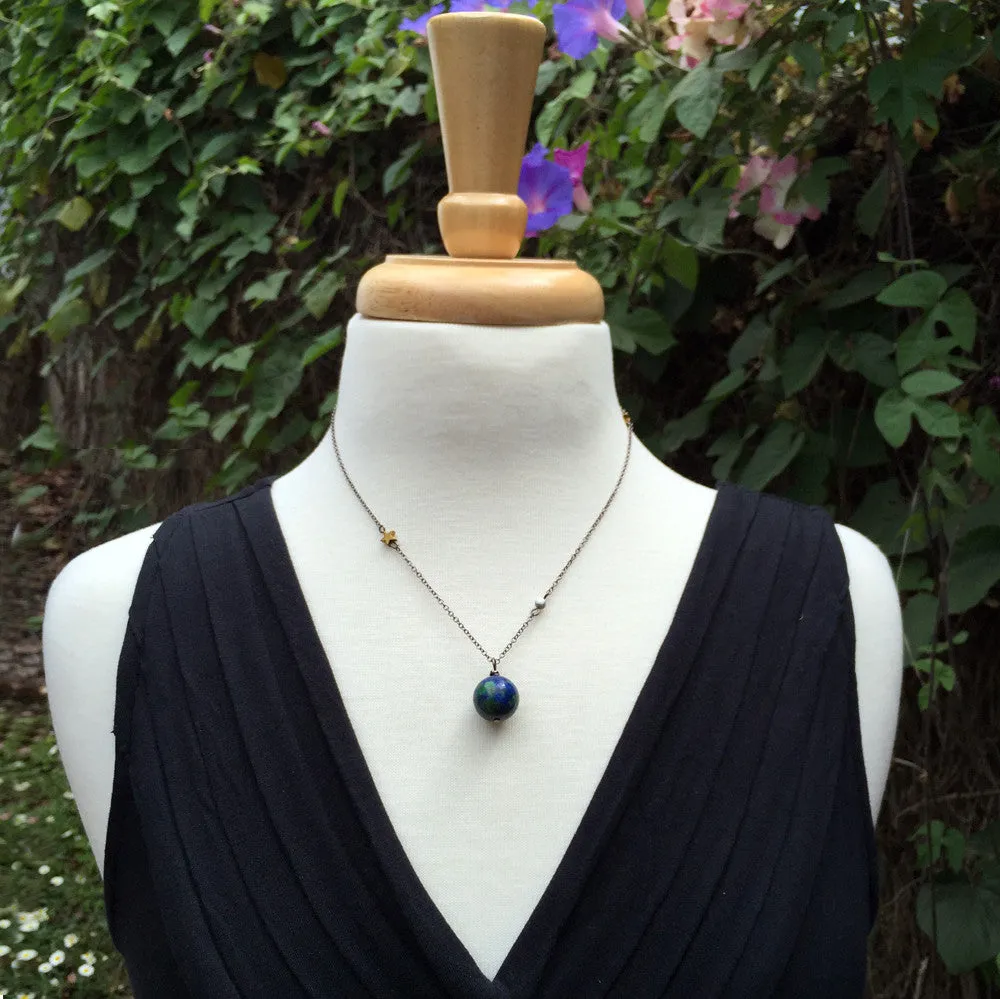 Earth & Moon Necklace | Gemstone Space Planet Necklace | Unique Science Pendant Necklace