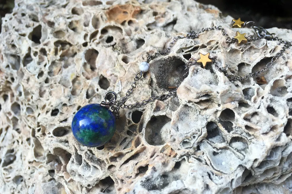 Earth & Moon Necklace | Gemstone Space Planet Necklace | Unique Science Pendant Necklace