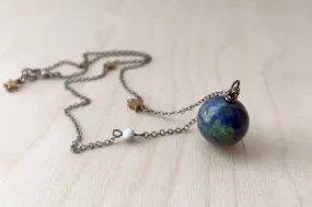 Earth & Moon Necklace | Gemstone Space Planet Necklace | Unique Science Pendant Necklace
