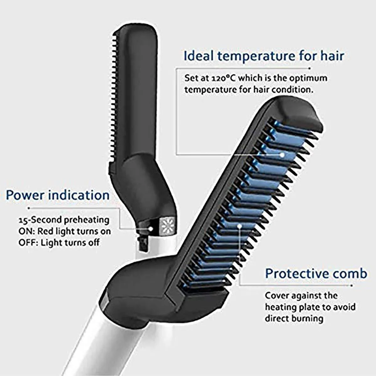 Electric Beard Straightener for Men - Professional Quick Styling Comb for Frizz-Free Beard