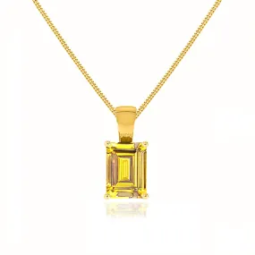 ELIZA - Emerald Cut Yellow Sapphire 4 Claw Drop Pendant 18k Yellow Gold