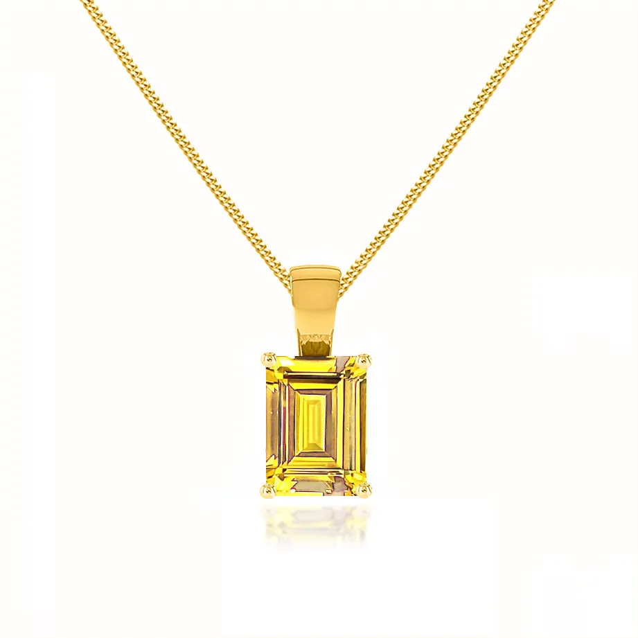 ELIZA - Emerald Cut Yellow Sapphire 4 Claw Drop Pendant 18k Yellow Gold