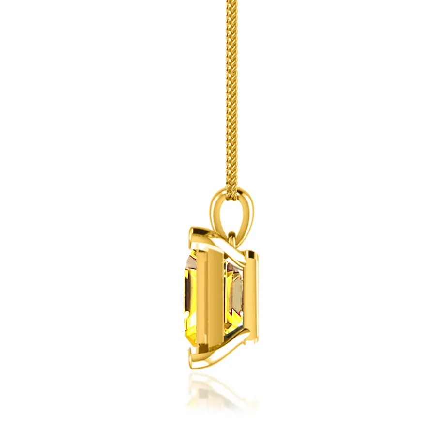 ELIZA - Emerald Cut Yellow Sapphire 4 Claw Drop Pendant 18k Yellow Gold
