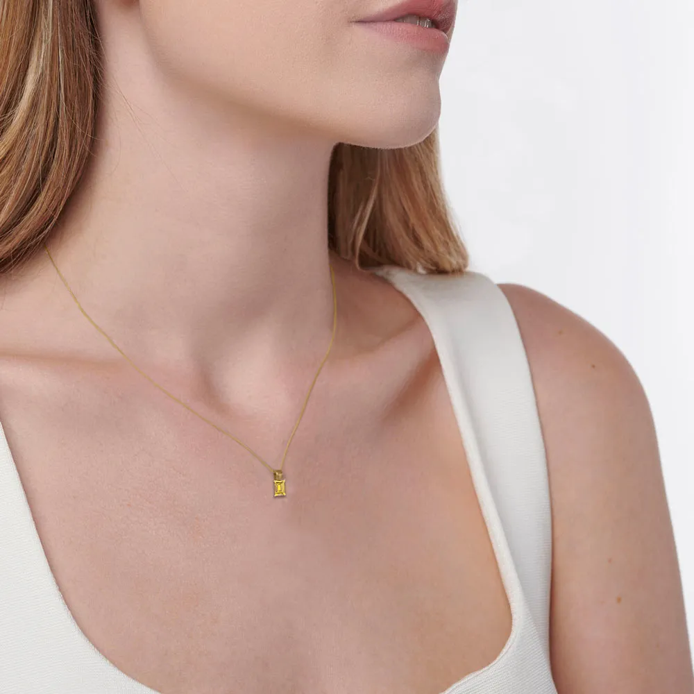 ELIZA - Emerald Cut Yellow Sapphire 4 Claw Drop Pendant 18k Yellow Gold