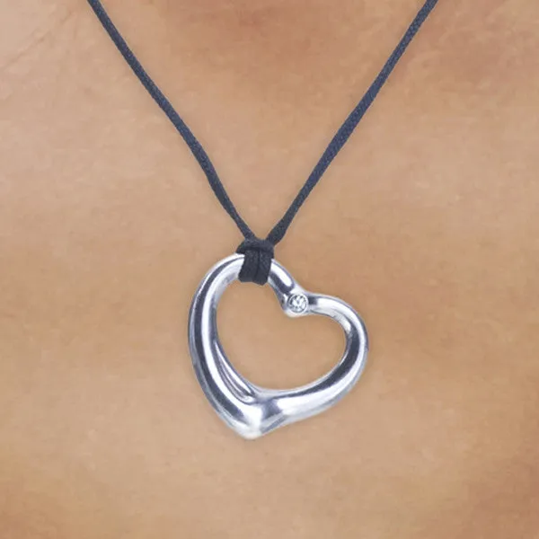 Elsa Peretti Silver Heart & Diamond Pendant Necklace