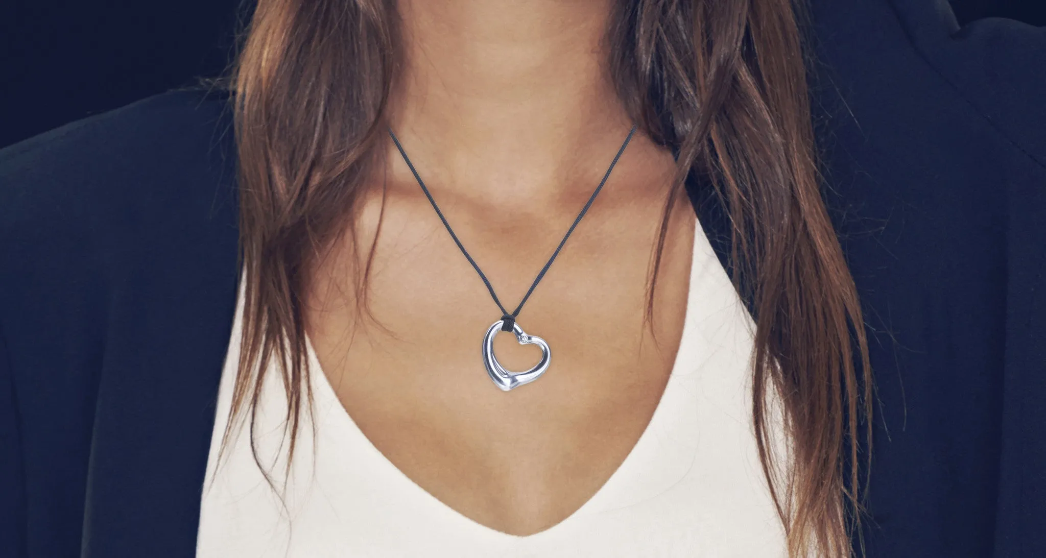 Elsa Peretti Silver Heart & Diamond Pendant Necklace