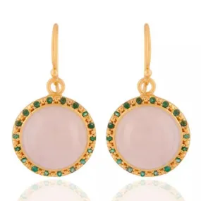 Emerald and Rose Chalcedony Gemstone Dangle Earrings 1.5"