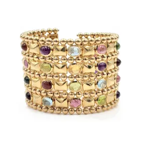 Estate 18K Yellow Gold Multi-gemstone Cuff Bracelet, 133.81g