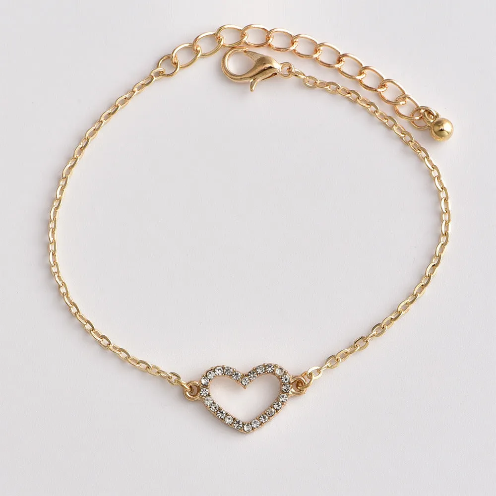 European American And Korean Sweet Style Popular Fashion New Fully Jeweled Loving Heart Peach Heart Multi-layer Women's Bracelet Combination Set