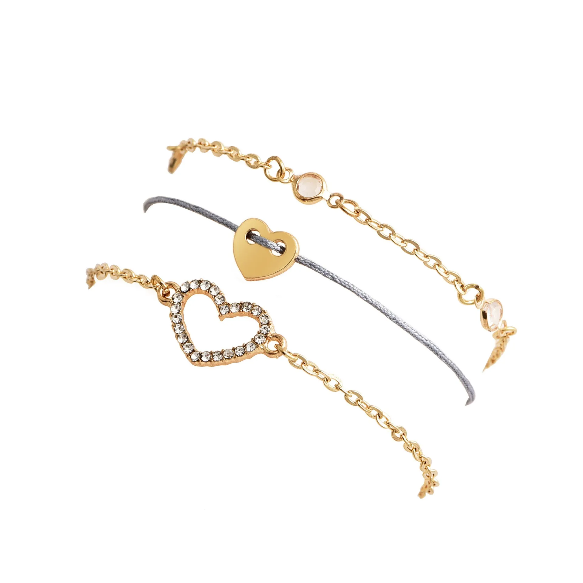 European American And Korean Sweet Style Popular Fashion New Fully Jeweled Loving Heart Peach Heart Multi-layer Women's Bracelet Combination Set