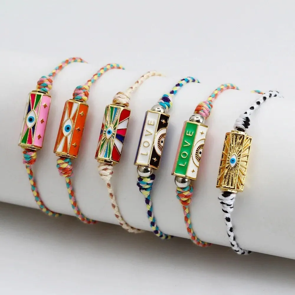 Eye Locket Rope Braided Bracelet White-Black