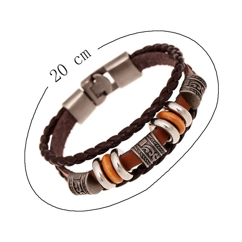 Fashion Men Jewelry Punk Vintage Braided Bracelets Bangles Handmade Leather Charm Bracelet Male Jewelry