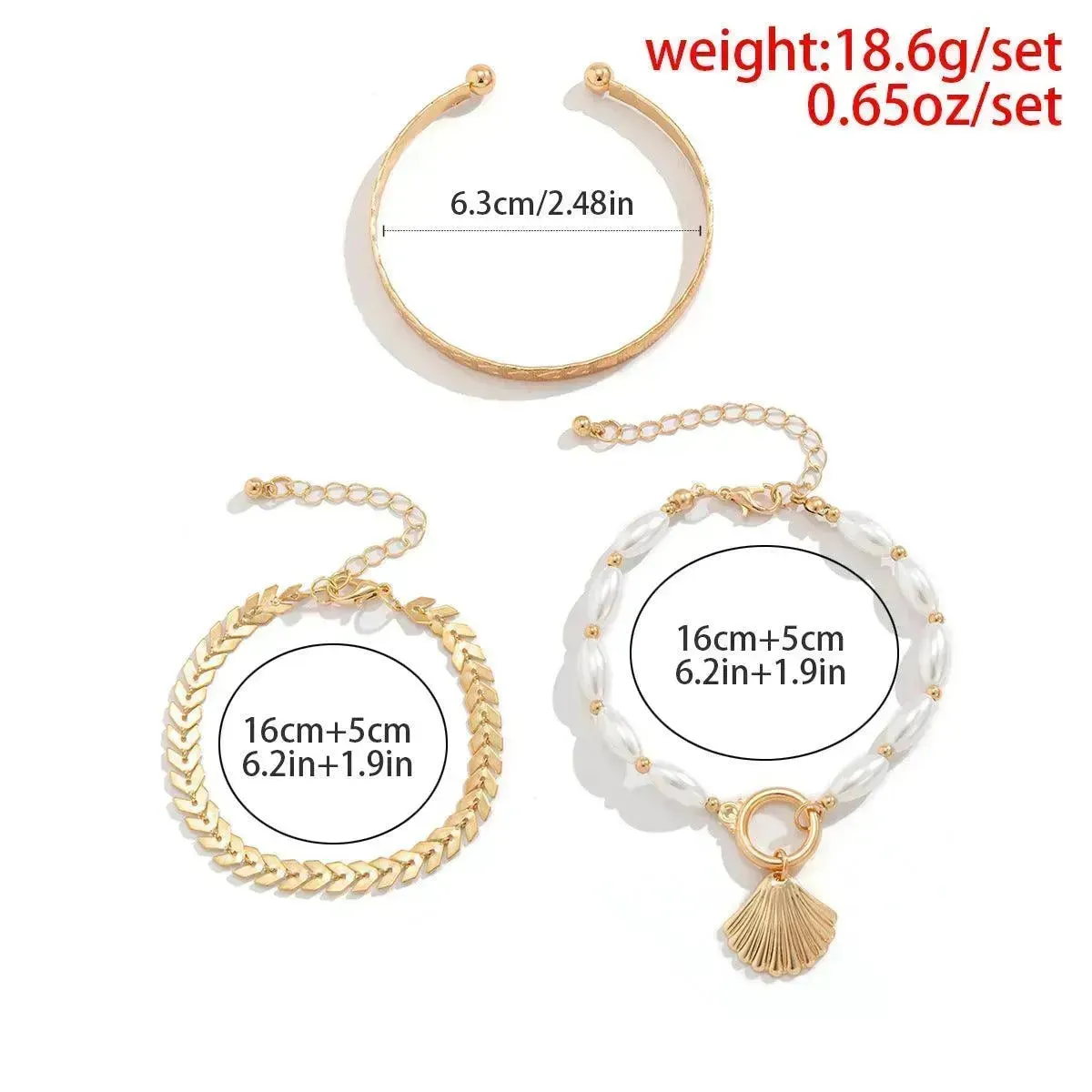 Faux Pearl Vintage Metal Scallop Pendant Bracelet