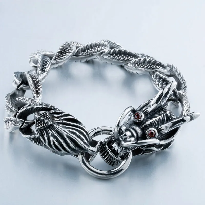 Fierce Dragon-Inspired Titanium Steel Men's Bracelet with Precious Stone Accents