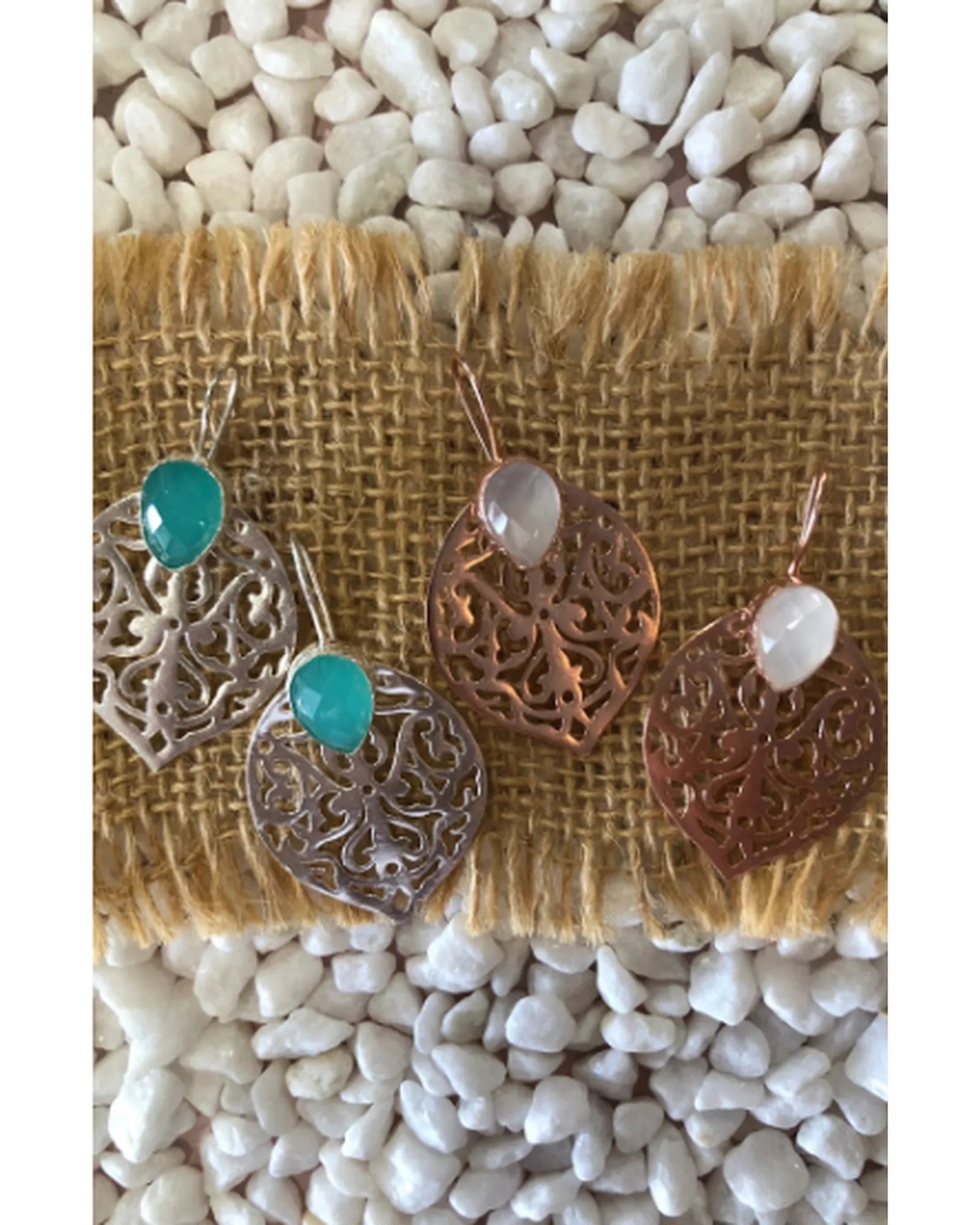 Filagree Earrings in Silver/Aqua Chalcedony