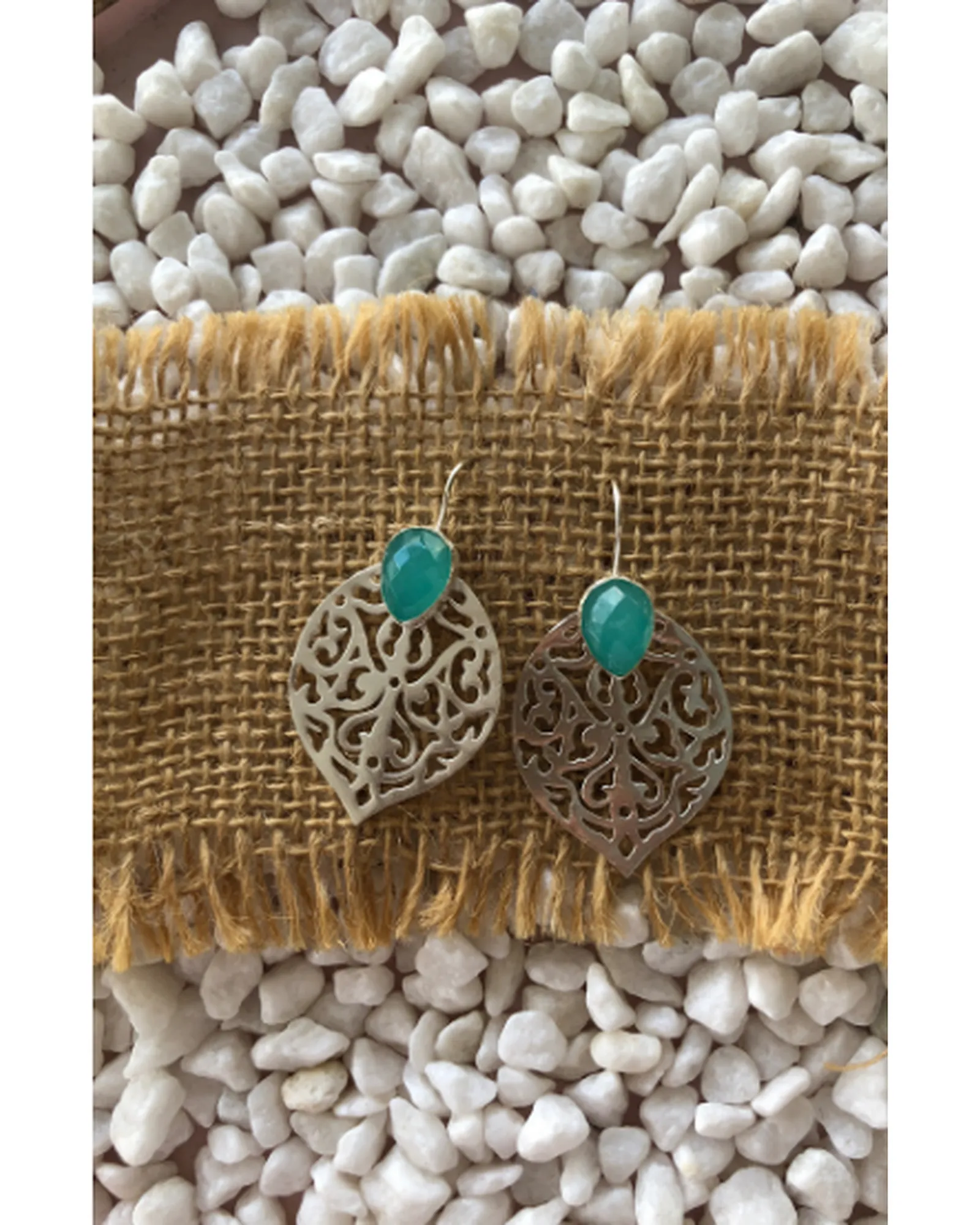 Filagree Earrings in Silver/Aqua Chalcedony