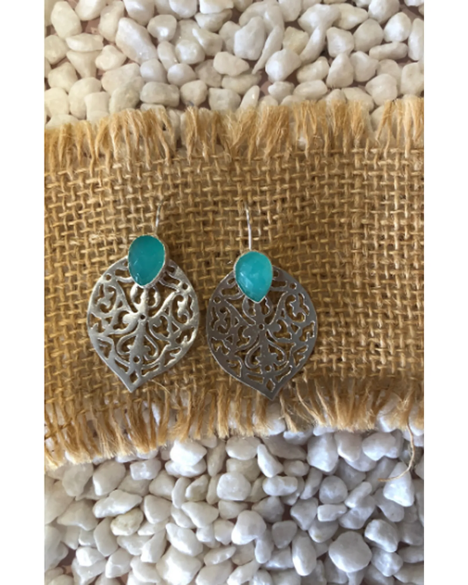 Filagree Earrings in Silver/Aqua Chalcedony