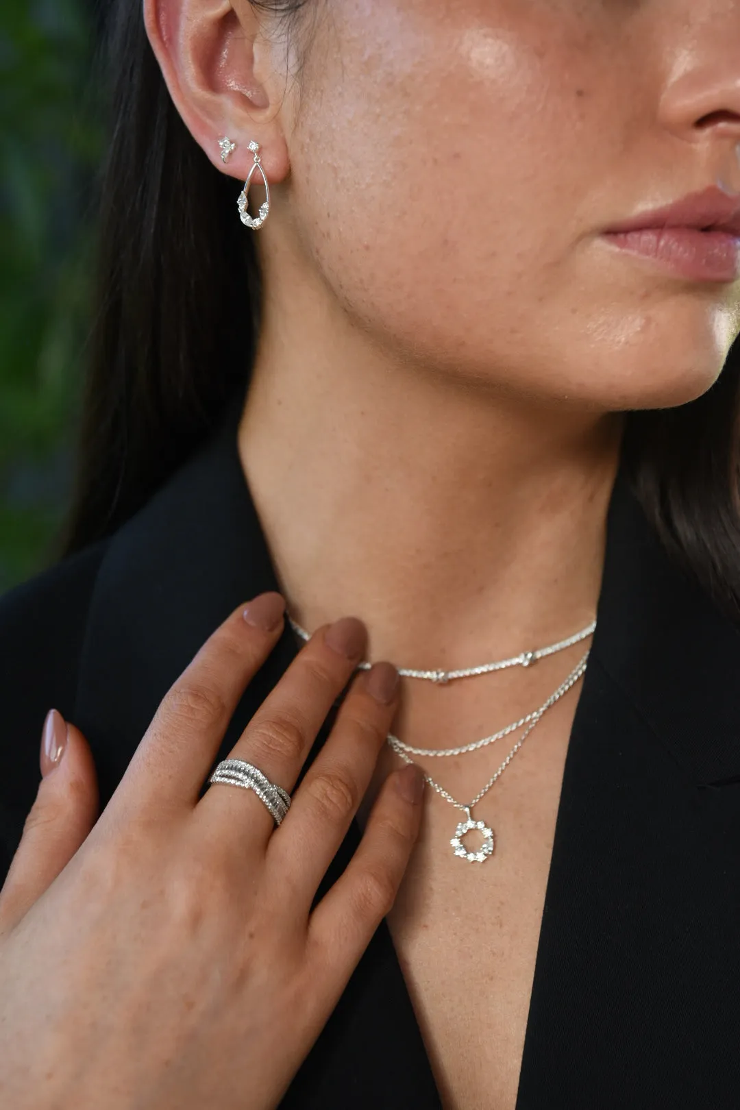 Forma Sterling Silver Scattered Cz Drop Earrings