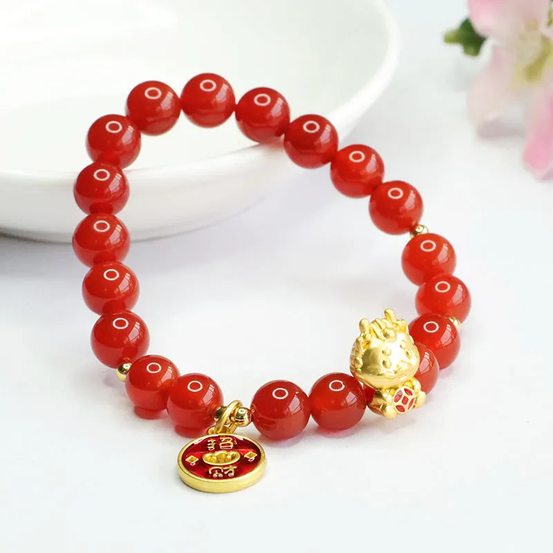 Fortune's Favor Sterling Silver Red Agate Dragon Zodiac Bracelet