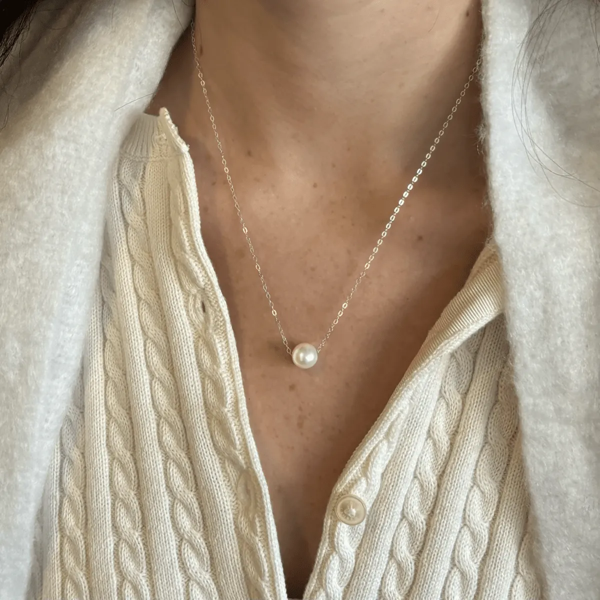 Freshwater Pearl Floating Pendant Necklace